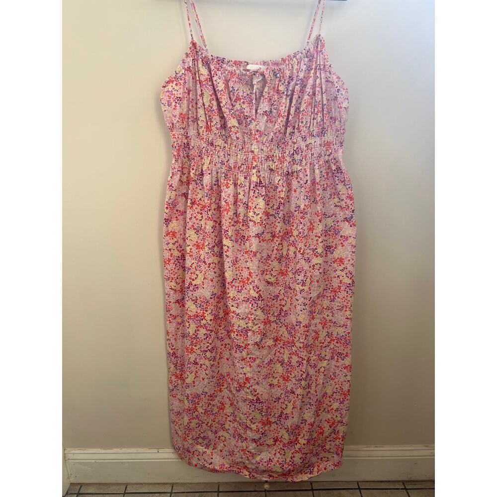 H&M floral summer dress XL cotton boho maximalist pink and orange